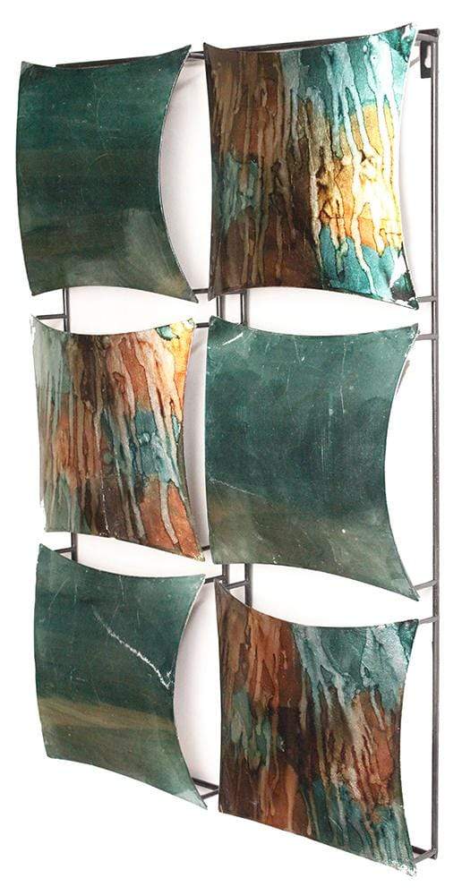 Walls Metal Wall Decor - 16" X 2" X 25" Turquoise, Copper And Bronze Metal Vertical Panel Wall Decor HomeRoots