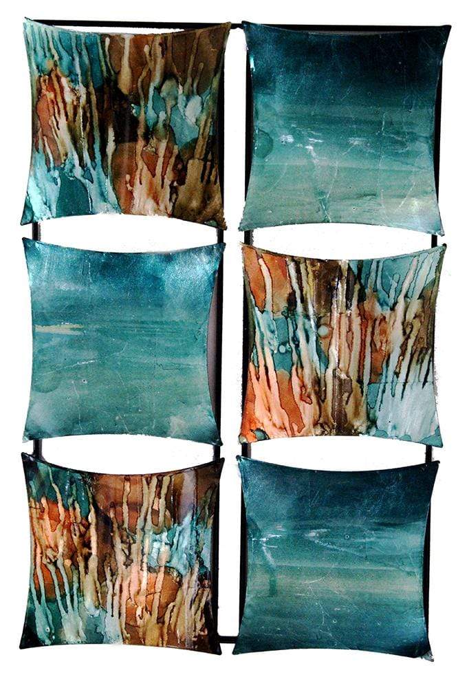 Walls Metal Wall Decor - 16" X 2" X 25" Turquoise, Copper And Bronze Metal Vertical Panel Wall Decor HomeRoots