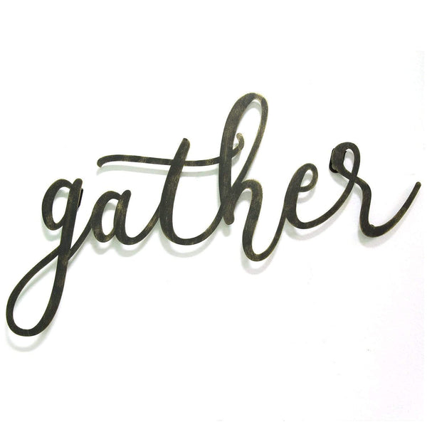Walls Metal Wall Decor - 20" X 0.45" X 10" Black "gather" Script Wall Decor HomeRoots
