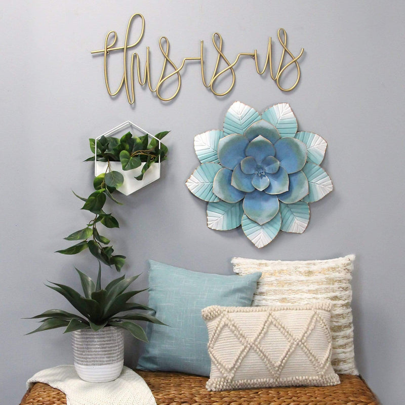 Walls Metal Wall Decor - 21.26" X 2.36" X 21.26" Blue Metal Wall Decor HomeRoots