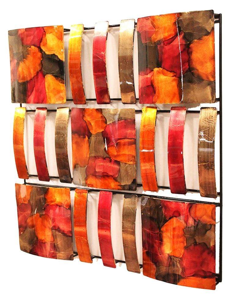 Walls Metal Wall Decor - 24'.5" X 2'.5" X 24'.5" Burgundy, Copper And Brown Metal 9-Panel Square Metal Wall D√©cor HomeRoots