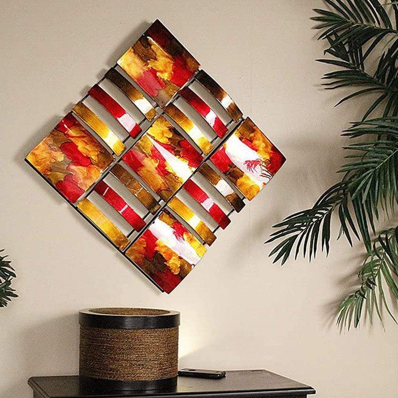 Walls Metal Wall Decor - 24'.5" X 2'.5" X 24'.5" Burgundy, Copper And Brown Metal 9-Panel Square Metal Wall D√©cor HomeRoots