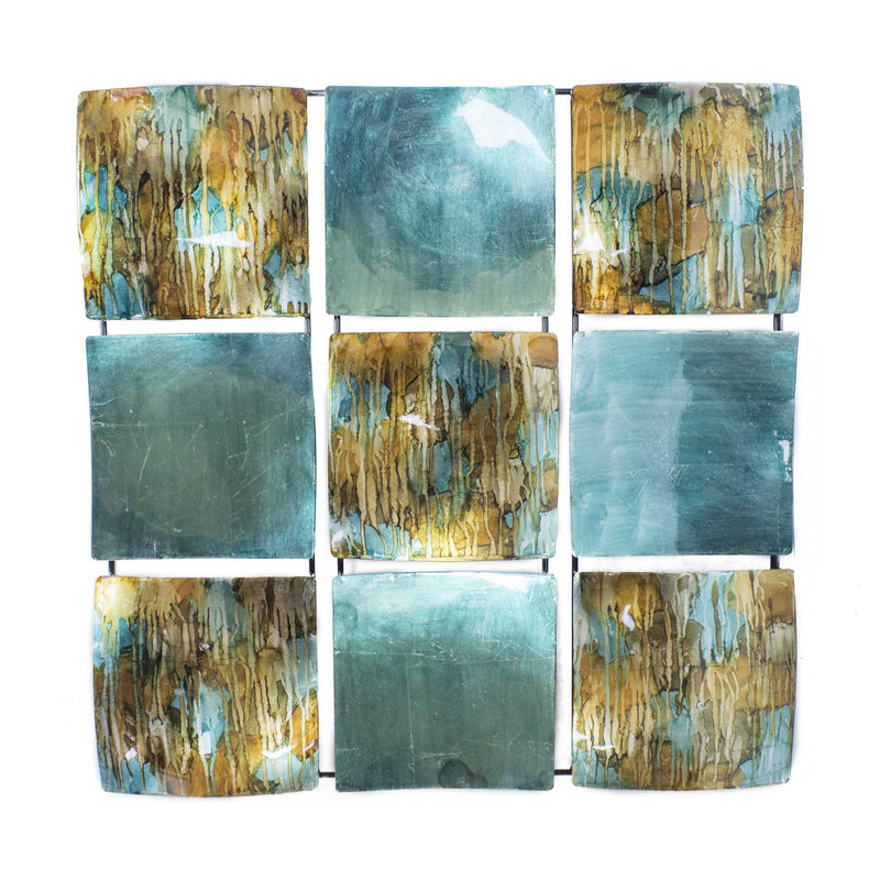 Walls Metal Wall Decor - 24'.5" X 2'.5" X 24'.5" Turquoise, Copper and Bronze Metal Panel Square Wall Decor HomeRoots