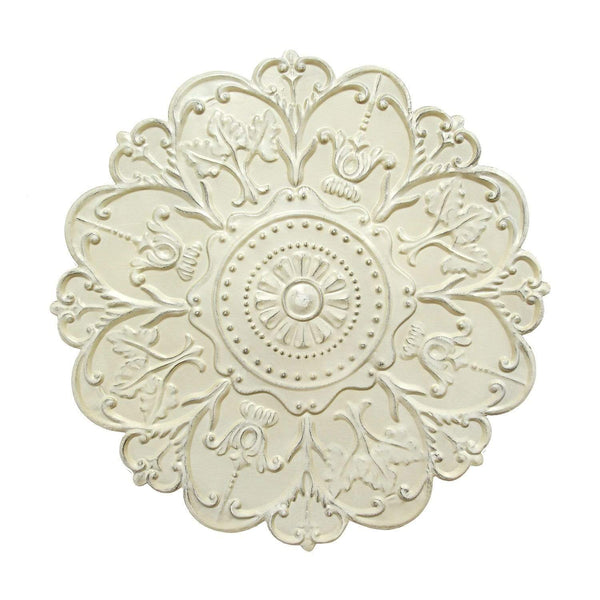 Walls Metal Wall Decor - 27" X 1.18" X 27" Shabby White Medallion Wall Decor HomeRoots