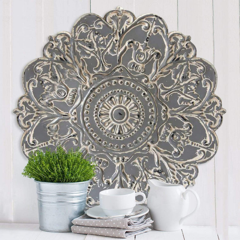 Walls Metal Wall Decor - 28" X 0.75" X 28" Gray Medallion Wall Decor HomeRoots