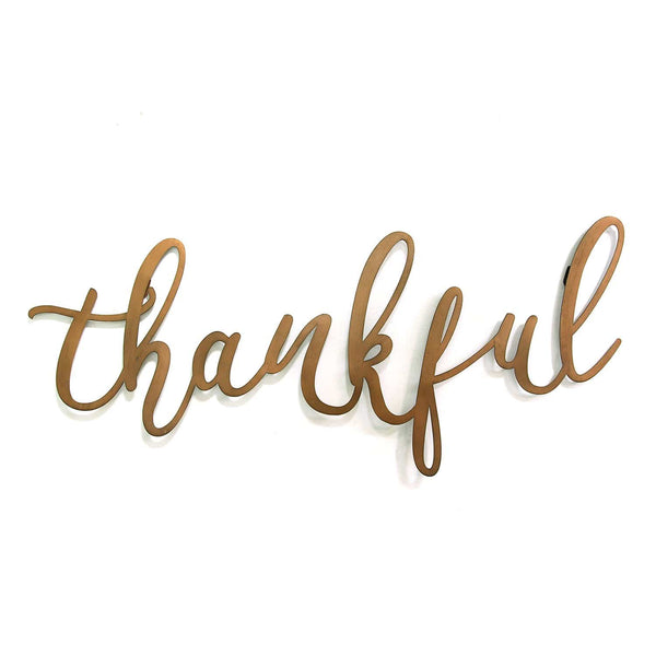 Walls Metal Wall Decor - 30" X 0.45" X 13" Bronze "Thankful" Script Wall Decor HomeRoots