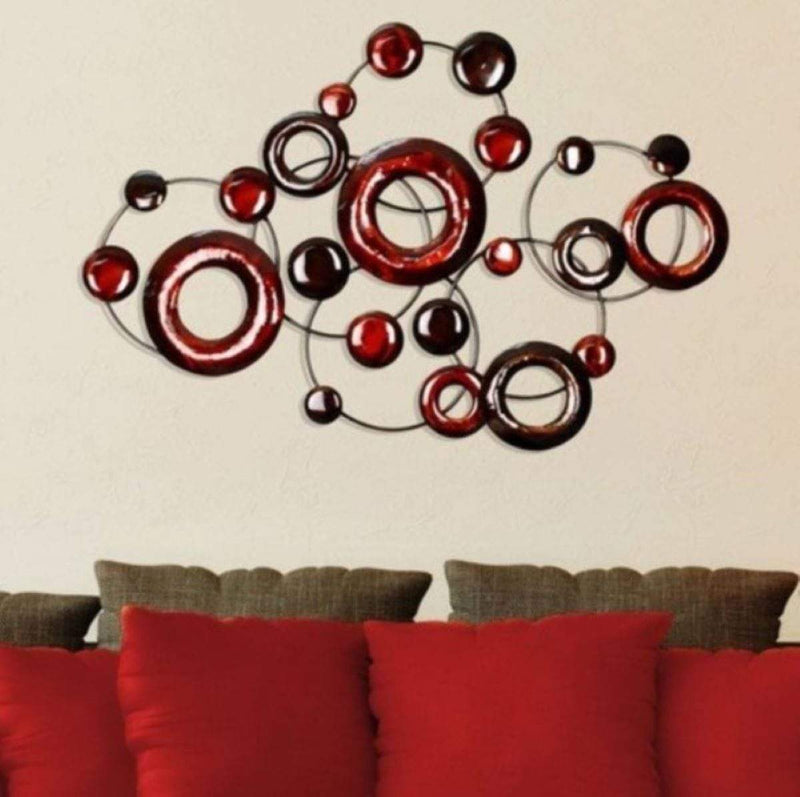 Walls Metal Wall Decor - 32" X 1.4" X 22" Red Metallic Circles Wall Decor HomeRoots