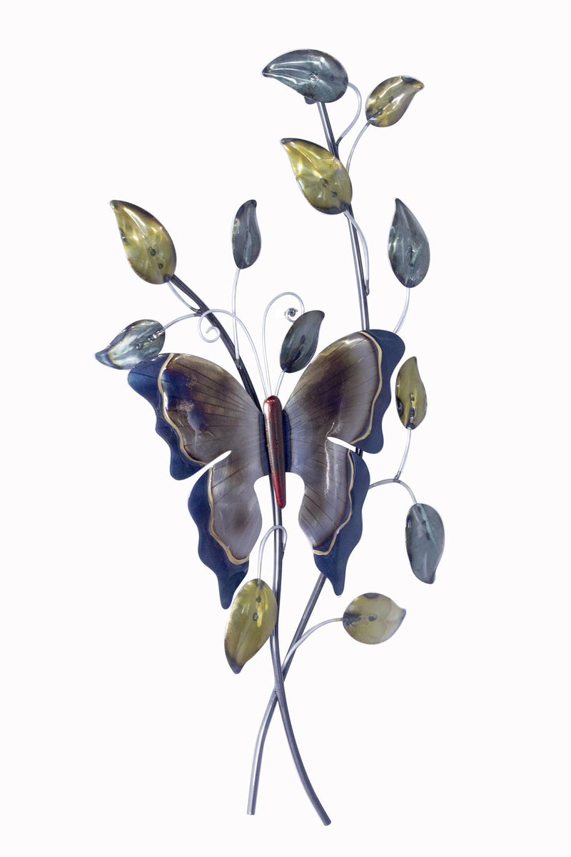 Walls Metal Wall Decor - 34" X 3" X 19" Metallic Multi Color Metal Large Butterfly On Branches Wall Decor HomeRoots