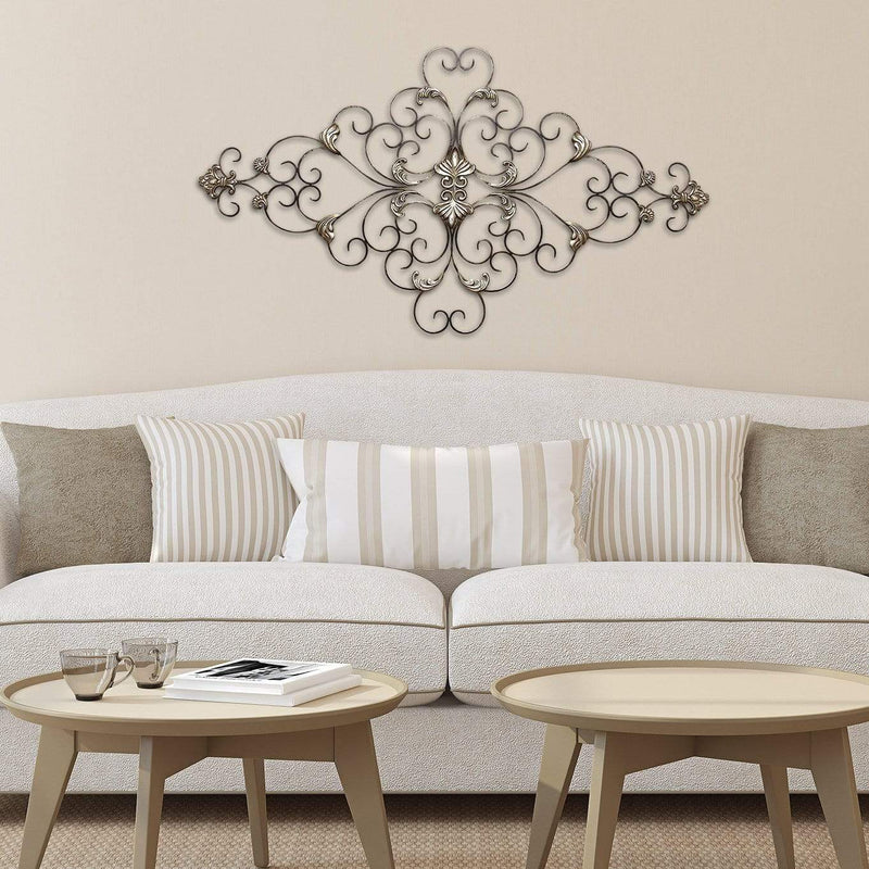 Walls Metal Wall Decor - 36" X 0.75" X 21.75" Champagne Ornate Scroll Wall Decor HomeRoots