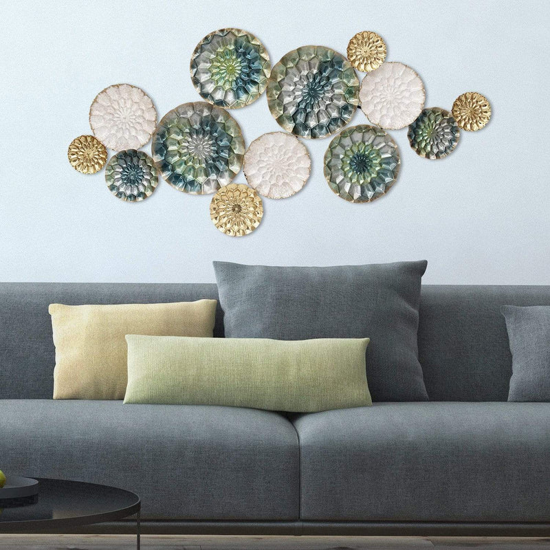 Walls Metal Wall Decor - 38.58" X 2.56" X 18.5" Multi-color Textured Plates Metal Wall Decor HomeRoots