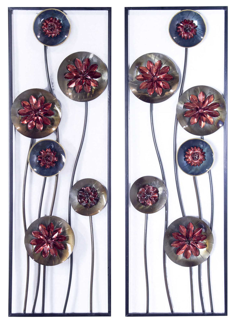 Walls Metal Wall Decor - 39" X 6" X 15" Metallic Multi-Color Metal Garden Abstracted Floral Vertical Wall Panel Set HomeRoots