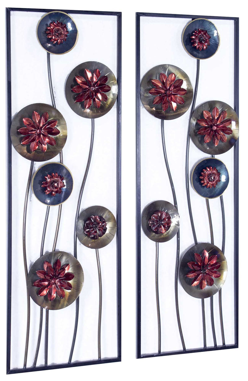 Walls Metal Wall Decor - 39" X 6" X 15" Metallic Multi-Color Metal Garden Abstracted Floral Vertical Wall Panel Set HomeRoots