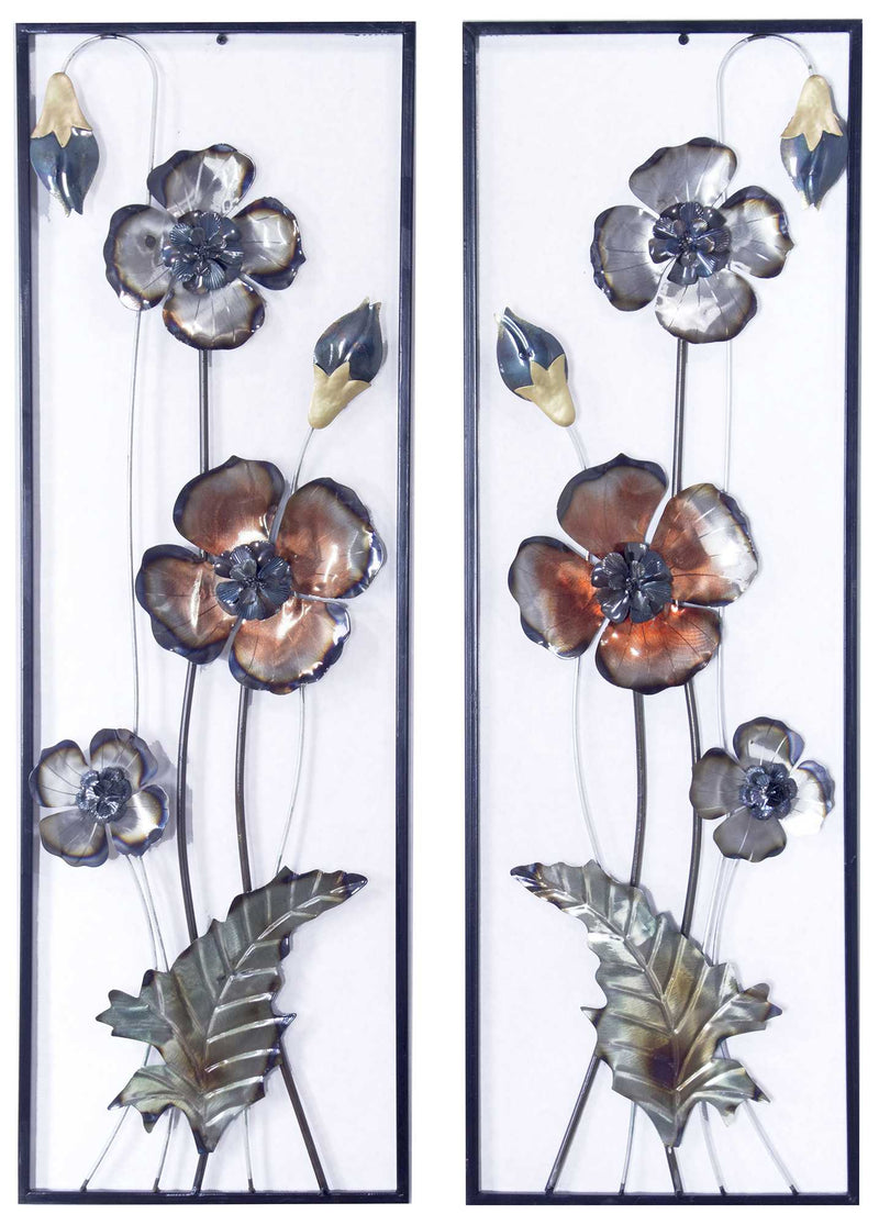 Walls Metal Wall Decor - 39" X 6" X 15" Metallic Multi-Color Metal Garden Primrose Vertical Wall Panel Set HomeRoots