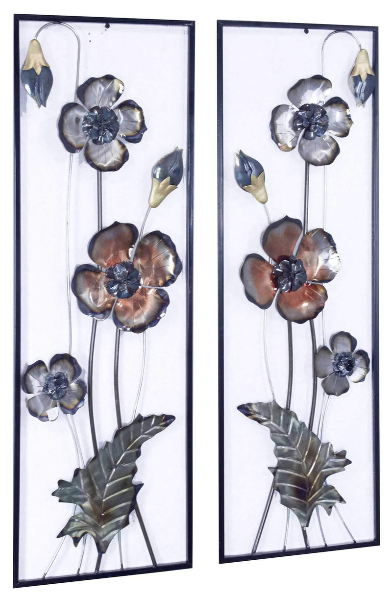 Walls Metal Wall Decor - 39" X 6" X 15" Metallic Multi-Color Metal Garden Primrose Vertical Wall Panel Set HomeRoots