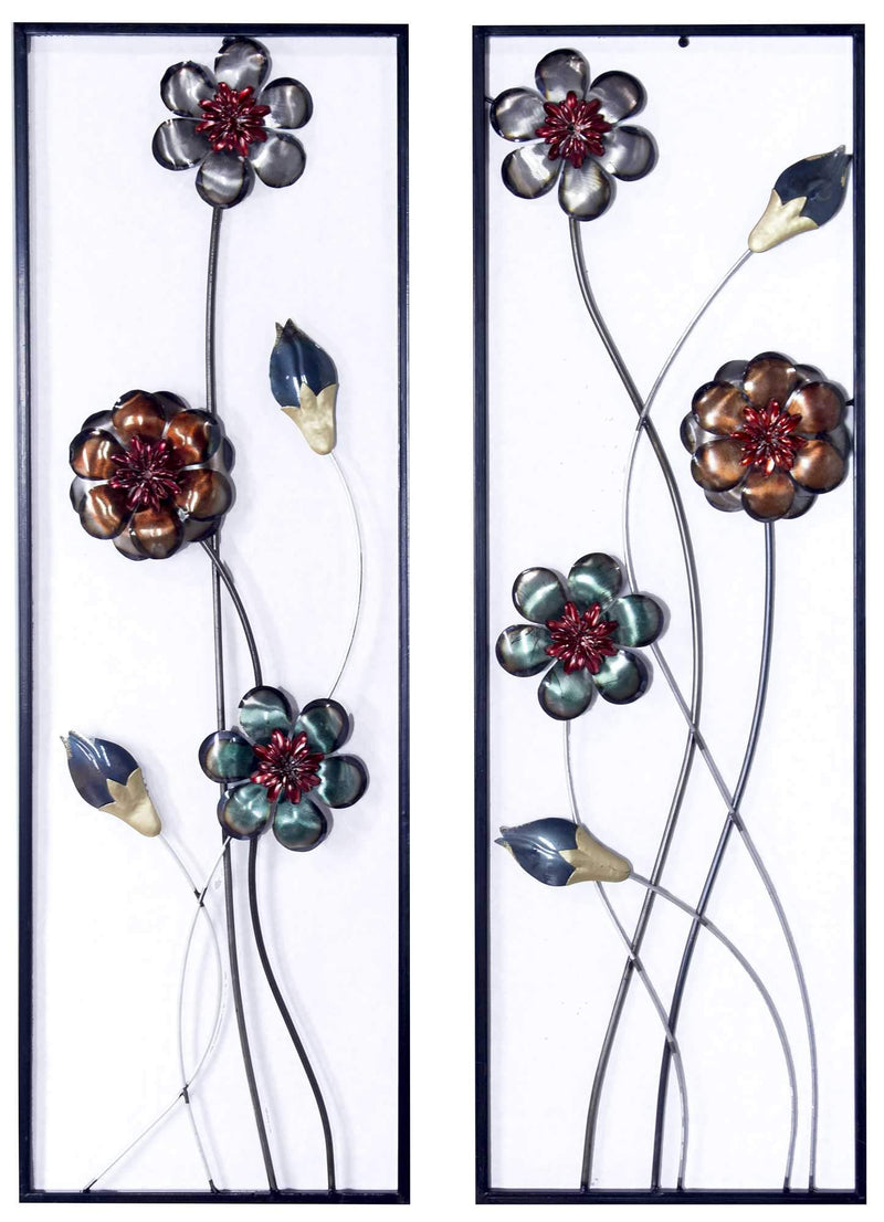 Walls Metal Wall Decor - 39" X 6" X 15" Metallic Multi-Color Metal Garden S And Blooms Vertical Wall Panel Set HomeRoots