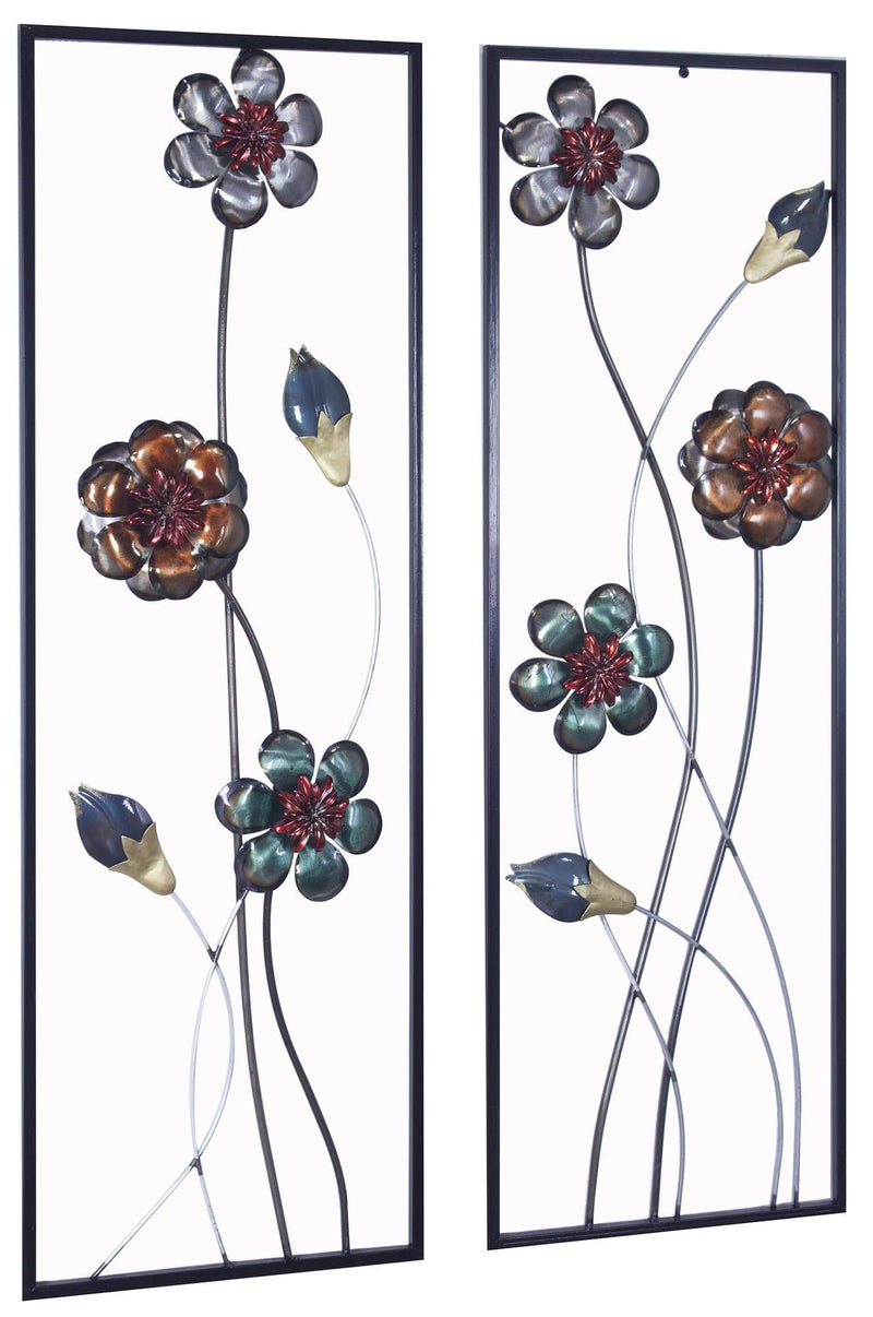 Walls Metal Wall Decor - 39" X 6" X 15" Metallic Multi-Color Metal Garden S And Blooms Vertical Wall Panel Set HomeRoots