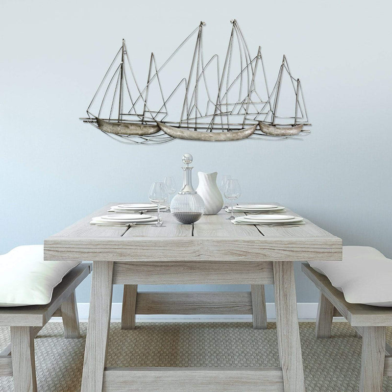 Walls Metal Wall Decor - 40.25" X 1.75" X 22.5" Antique Silver Grand Sailboat Wall Decor HomeRoots