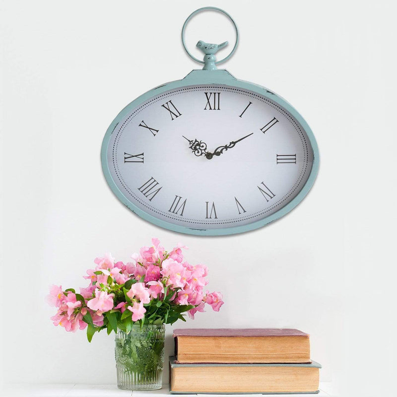 Walls Modern Wall Clock - 18.31" X 1.97" X 18.5" Light Blue Shabby Wall Clock HomeRoots