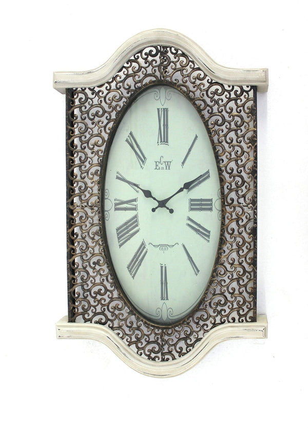 Walls Modern Wall Clock - 20" x 30.5" x 2.5" Brown & White, Vintage - Wall Clock HomeRoots