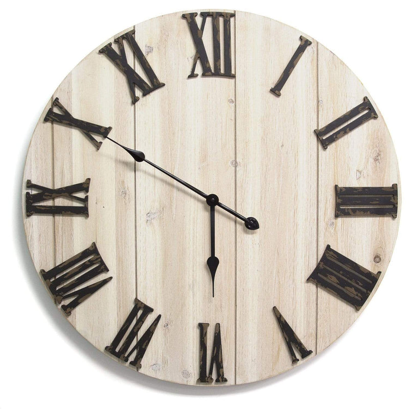 Walls Modern Wall Clock - 28" X 1.75" X 28" Distressed White Wood Wall Clock HomeRoots