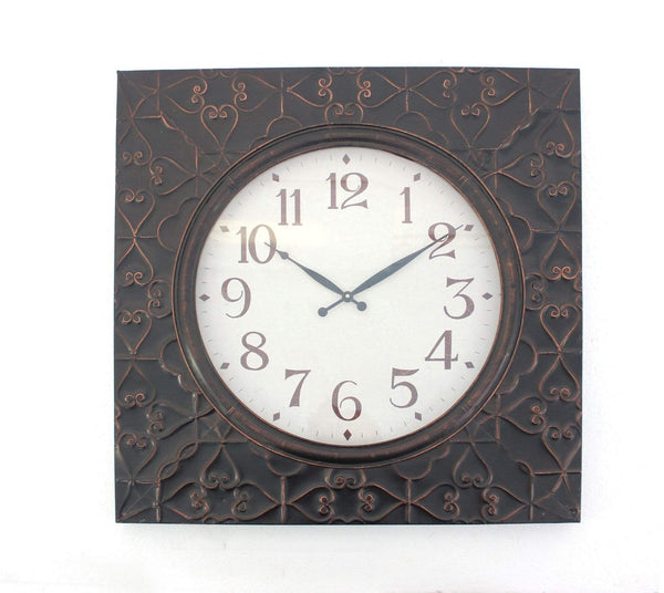 Walls Modern Wall Clock - 28" x 28" x 2" Brown, Vintage, Square, Brass Metal - Wall Clock HomeRoots
