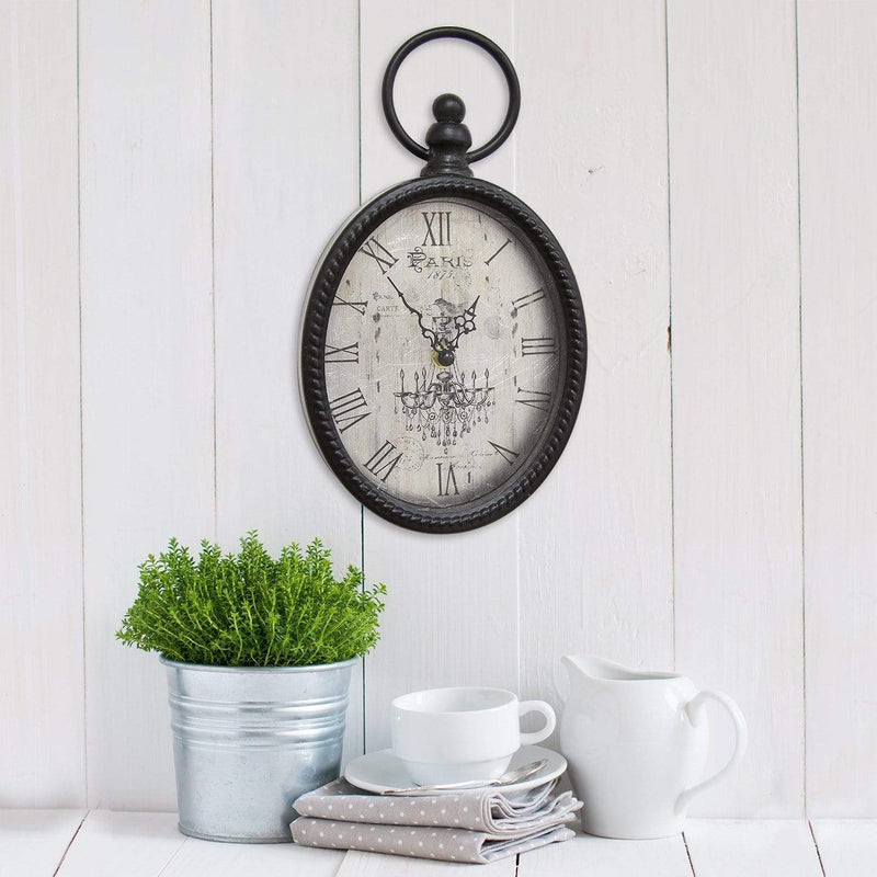 Walls Modern Wall Clock - 6.75" X 2" X 11.5" Antique Black Oval Wall Clock HomeRoots