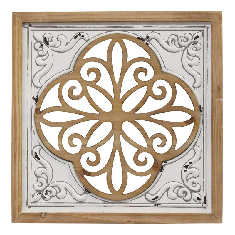 Walls Modern Wall Decor - 16" X 1.25" X 16" White Wood Mdf With Wood Veneer Metal Wall Decor HomeRoots