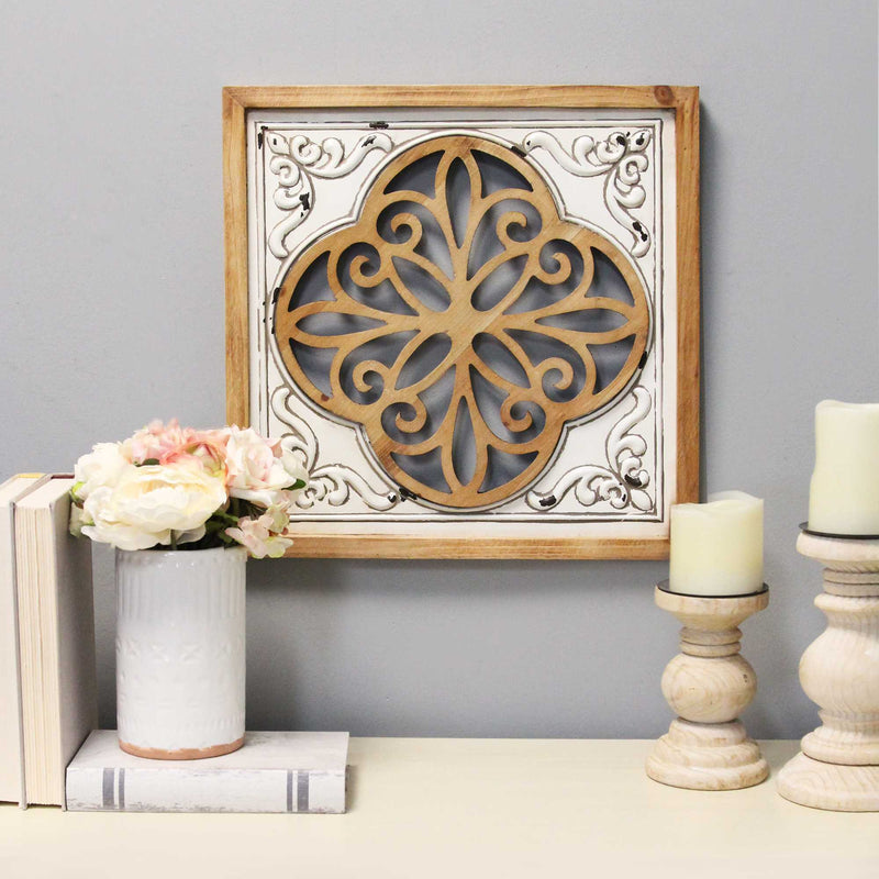 Walls Modern Wall Decor - 16" X 1.25" X 16" White Wood Mdf With Wood Veneer Metal Wall Decor HomeRoots