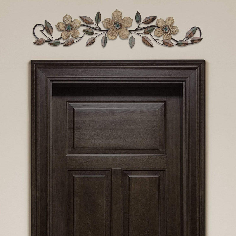 Walls Modern Wall Decor - 37.99" X 1.36" X 8.86" Floral Patterned Wood Over The Door Wall Decor HomeRoots