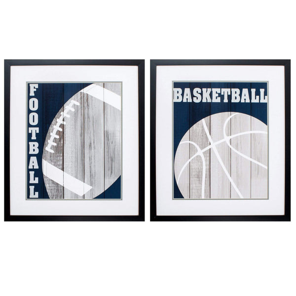 Walls Picture Frame Collage Wall - 23" X 27" Dark Wood Toned Frame Basketball Football (Set of 2) HomeRoots