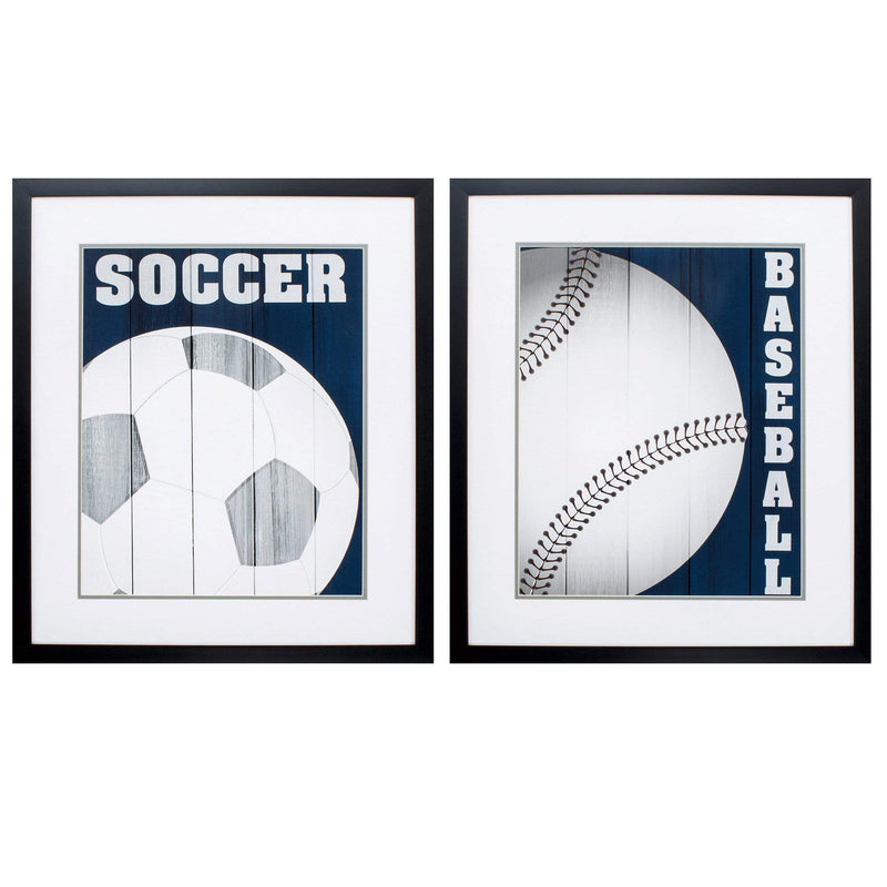 Walls Picture Frame Collage Wall - 23" X 27" Dark Wood Toned Frame Soccer Baseball (Set of 2) HomeRoots