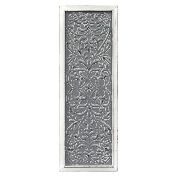 Walls Rustic Wall Decor - 12" X 1.25" X 34" Distressed White Metal Embossed Panel Wall Decor HomeRoots