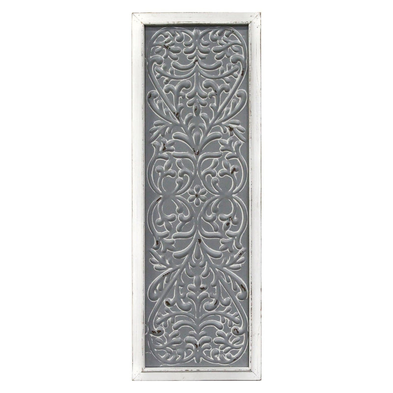 Walls Rustic Wall Decor - 12" X 1.25" X 34" Distressed White Metal Embossed Panel Wall Decor HomeRoots
