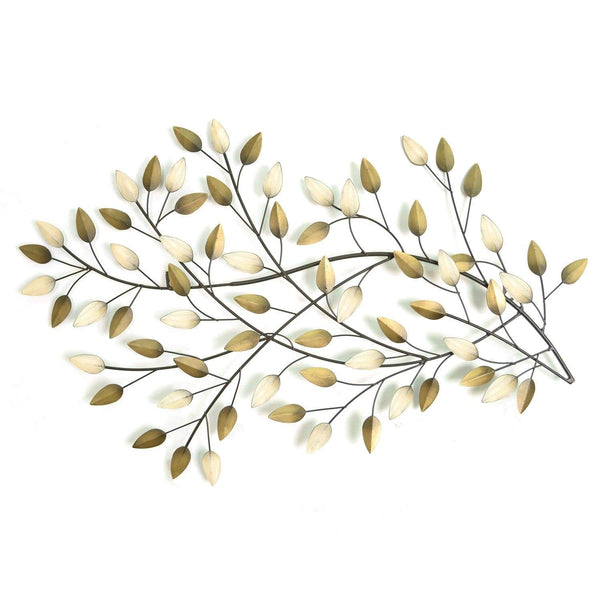 Walls Rustic Wall Decor - 32" X 1" X 20" Gold on Beige Gorgeous Blowing Leaves Wall Decor HomeRoots