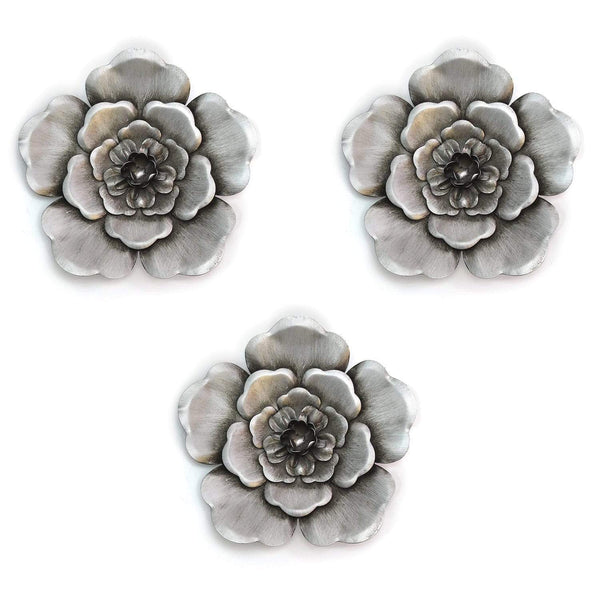 Walls Rustic Wall Decor - 8.25" X 1" X 8.25" 3Pcs Silver Metal Wall Flowers HomeRoots