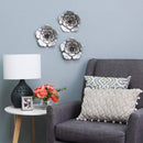 Walls Rustic Wall Decor - 8.25" X 1" X 8.25" 3Pcs Silver Metal Wall Flowers HomeRoots