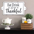 Walls Wall Art Decor - 24" X 0.51" X 12.5" White Eat, Drink & Be Thankful Enamel Wall Art HomeRoots