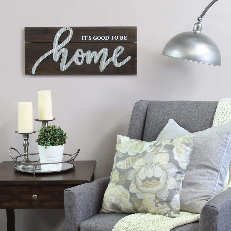 Walls Wall Art Decor - 24" X 1.18" X 10.23" Dark Natural Wood "It's Good To Be Home" Wall Art HomeRoots