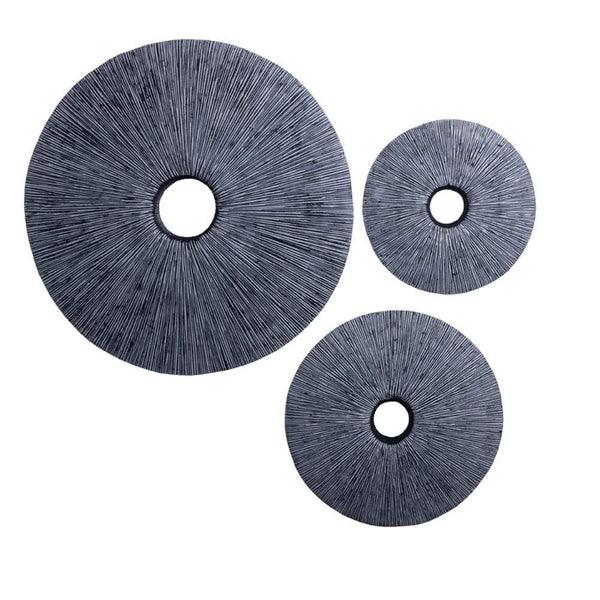 Walls Wall Decor Ideas - 1" x 16" x 16" Gray Sandstone, Ribbed, Round, Middle Hole - Wall Decor HomeRoots