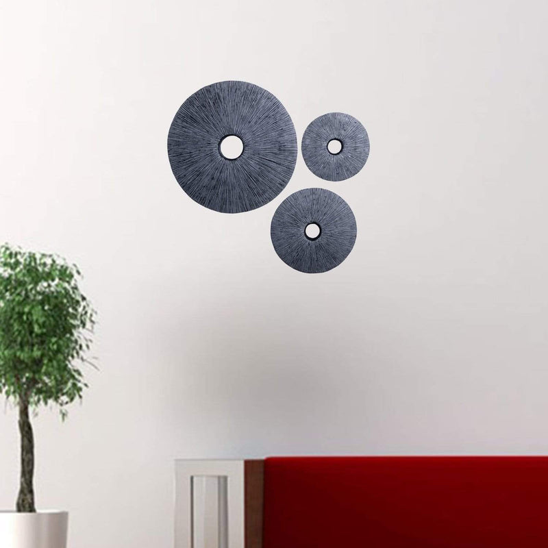 Walls Wall Decor Ideas - 1" x 16" x 16" Gray Sandstone, Ribbed, Round, Middle Hole - Wall Decor HomeRoots