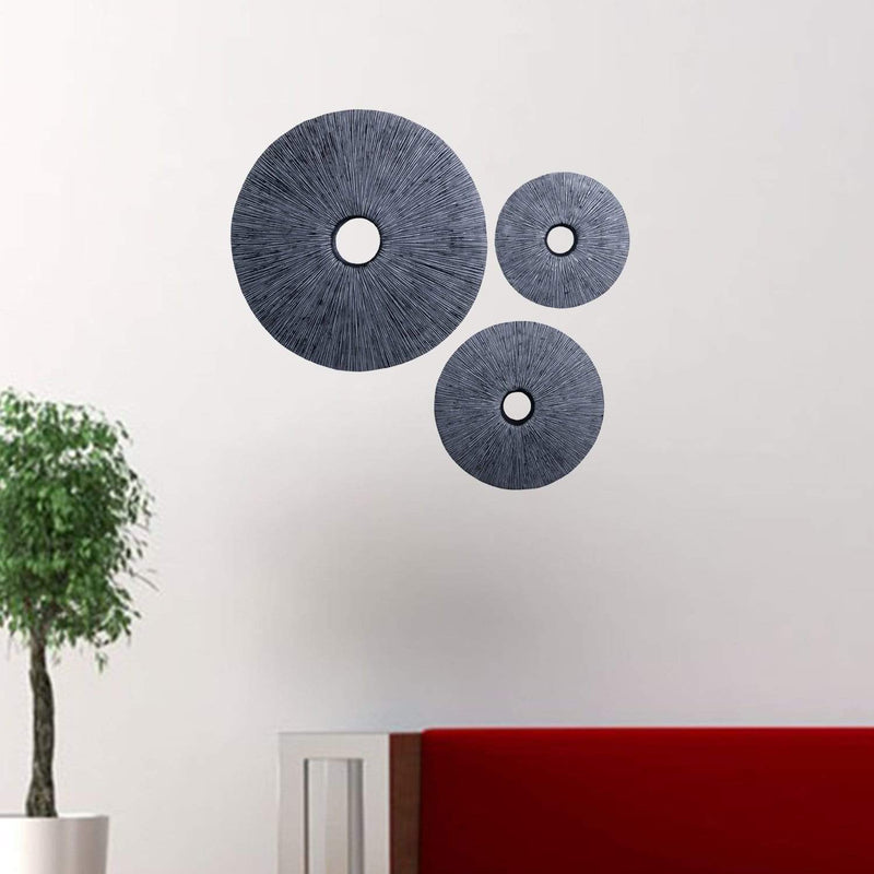 Walls Wall Decor Ideas - 1" x 30" x 30" Gray, Sandstone, Ribbed, Round with Middle Hole - Wall Decor HomeRoots