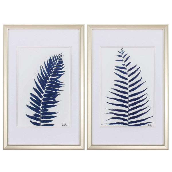 Walls Wall Frame Decor - 18" X 28" Champagne Gold Color Frame Indigo Ferns (Set of 2) HomeRoots