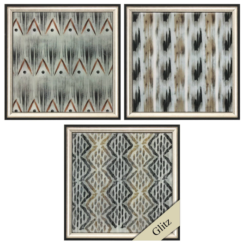 Walls Wall Picture Frames - 13" X 13" Silver Frame Grey Tribal (Set of 3) HomeRoots