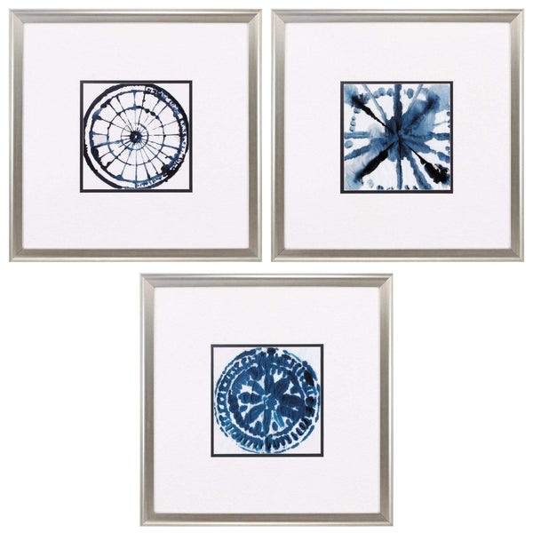 Walls Wall Picture Frames - 28" X 28" Brushed Silver Frame Indigo Dye (Set of 3) HomeRoots