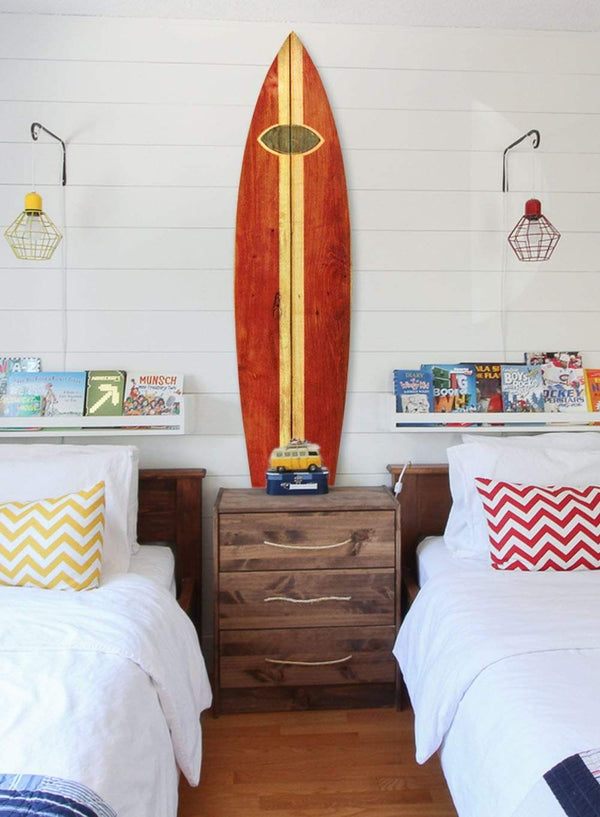 Walls Wood Wall Art - 18" x 1" x 76" Wood, Red, Catch A Wave Surfboard Wall Art HomeRoots