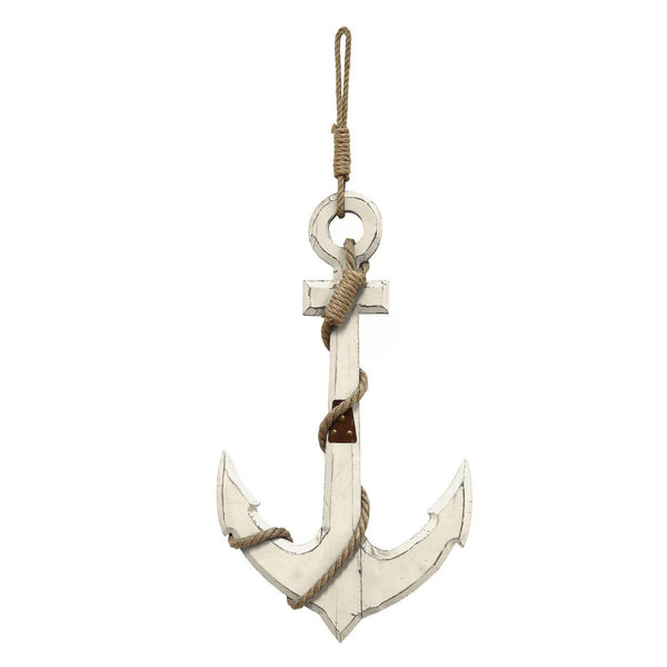 Walls Wood Wall Decor - 12.6" X 1.77" X 22.83" White Nautical Anchor Wall Decor HomeRoots
