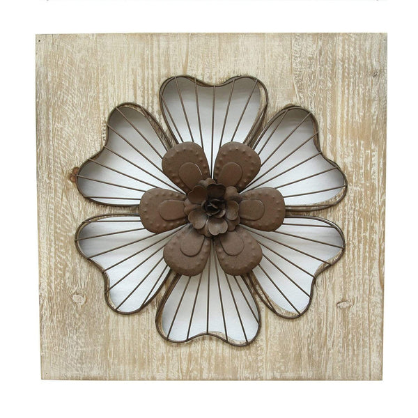 Walls Wood Wall Decor - 14" X 1.5" X 14" Natural Wood Rustic Flower Wall Decor HomeRoots