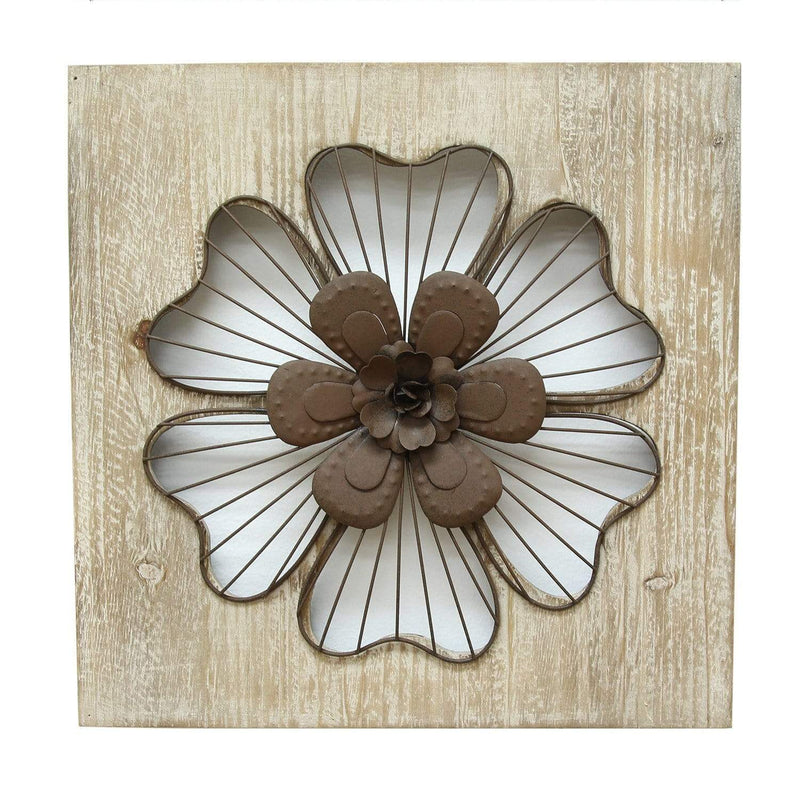 Walls Wood Wall Decor - 14" X 1.5" X 14" Natural Wood Rustic Flower Wall Decor HomeRoots
