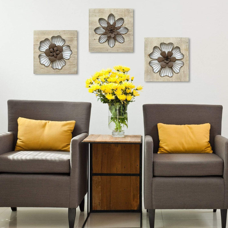 Walls Wood Wall Decor - 14" X 1.5" X 14" Natural Wood Rustic Flower Wall Decor HomeRoots