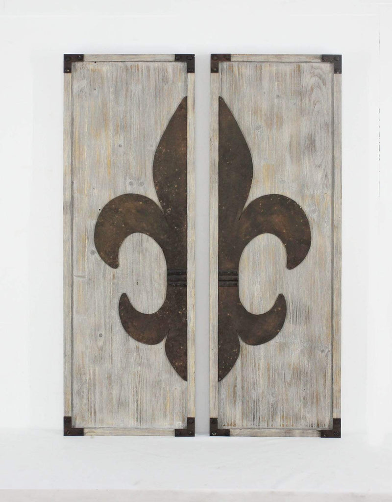 Walls Wood Wall Decor - 15.75" x 47.25" x 2" Wood, Metal Fleur-De-Lis Pattern - Wall Plaques Set HomeRoots